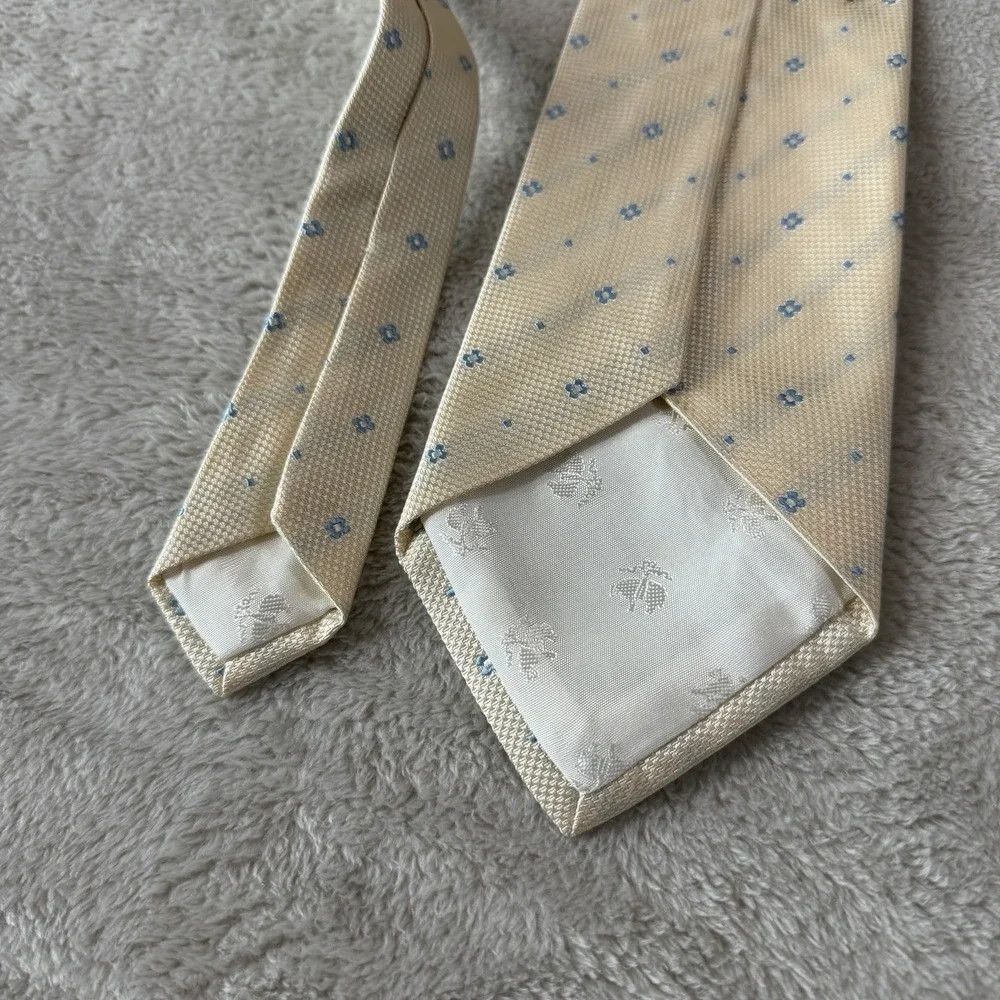 Brooks Brothers Mens Necktie Yellow Blue Geometric Floral 57x3.75 Office Wedding